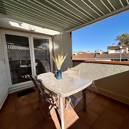 2 Pieces Mezzanine Climatise Avec Terrasse - 450m De La Plage, Parking Inclus, Cyprien - Fr-1-225d-149 *